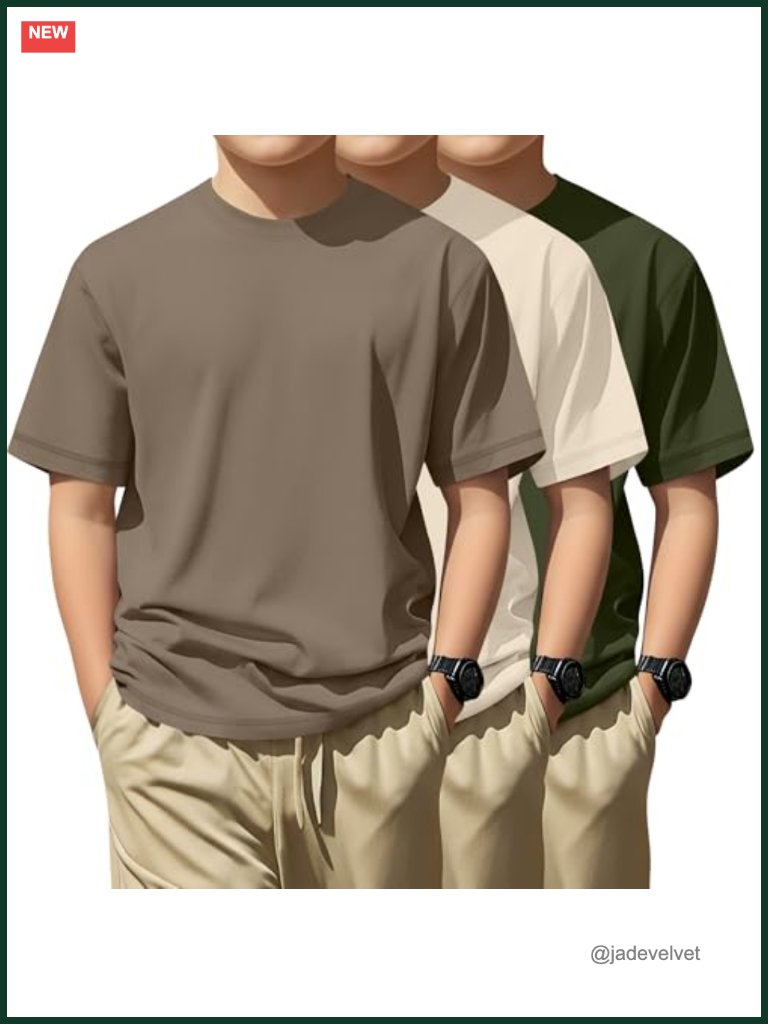3 Pack Boys Short Sleeve Crew Neck Tees 65% Polyester 30% Cotton 5% Spandex